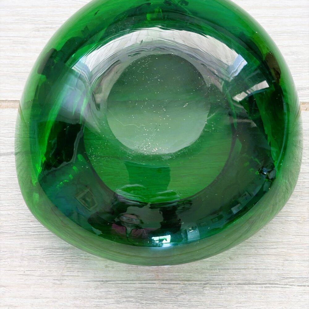 Vintage Trinket Dish/Ashtray Czech Blown Glass Green Hand painted Flowers - Picture 4 of 4
